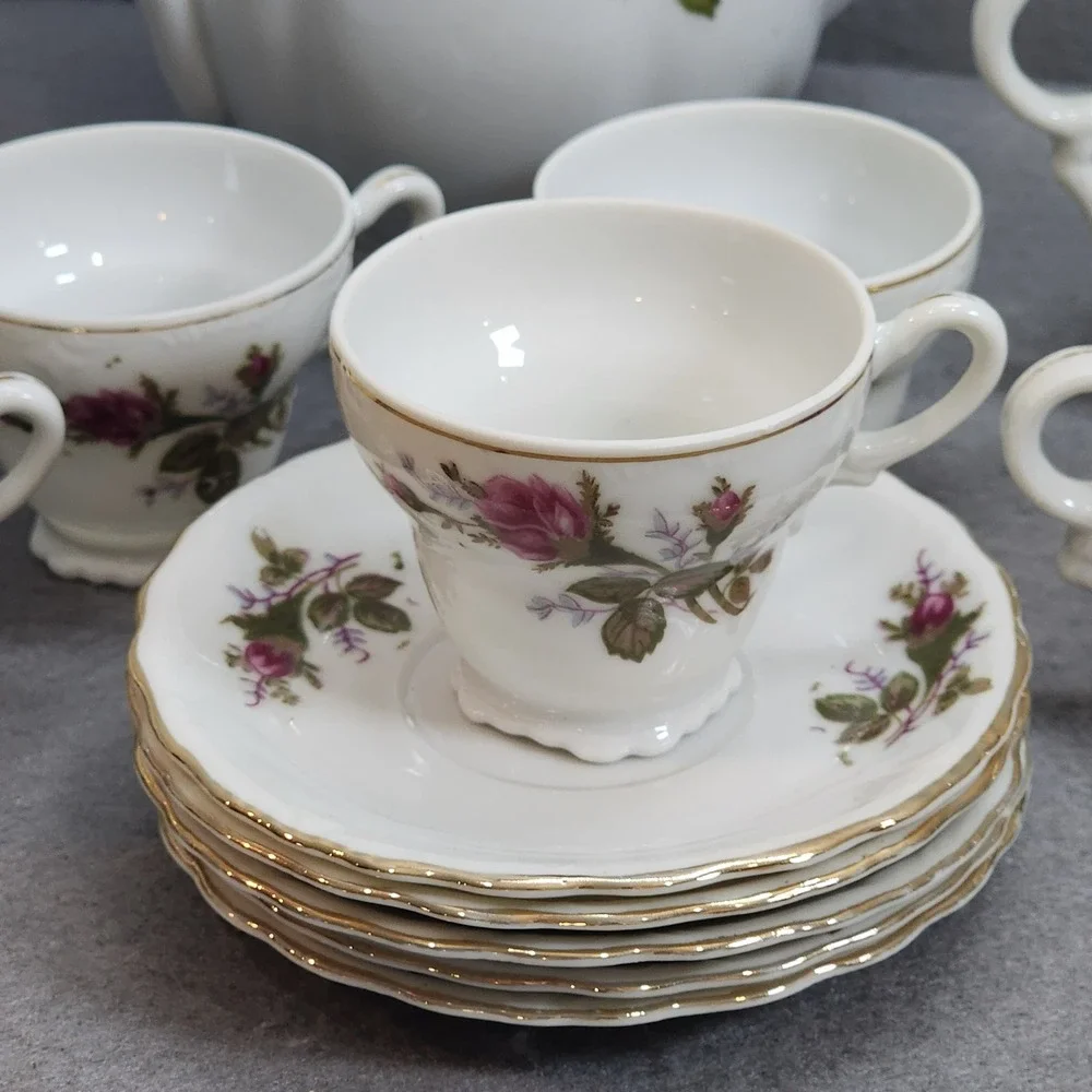 Thames Tea Set White Pink Rose Floral Hand Painted Gold‎ Trim Japan 13pc Set
